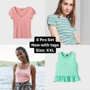 4 Pcs Set Women's T-Shirt Tank Top Basic